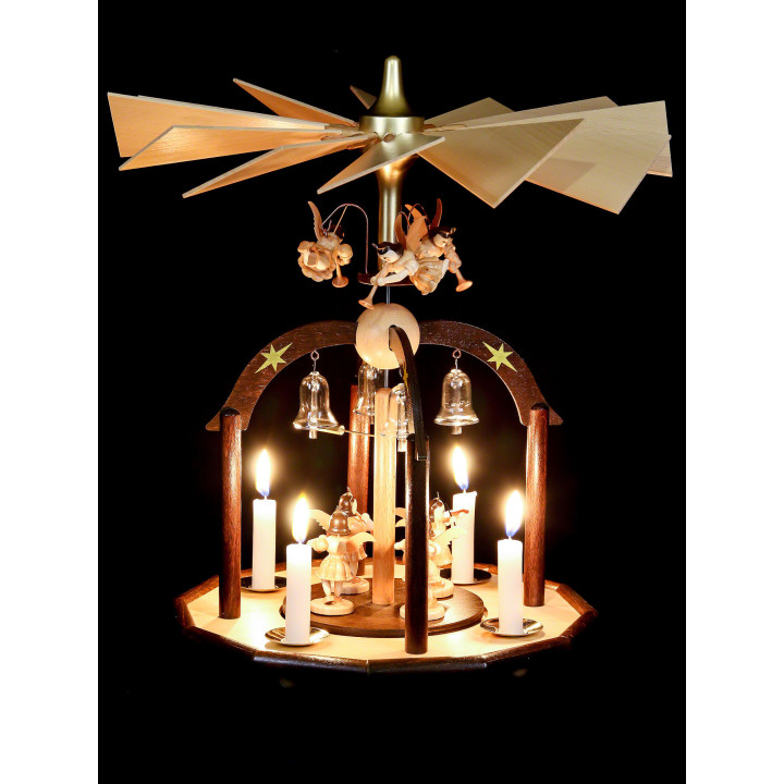 1-Tier Pyramid - Seven Angels and Glass Bells - 38x28 cm / 15x11 inch