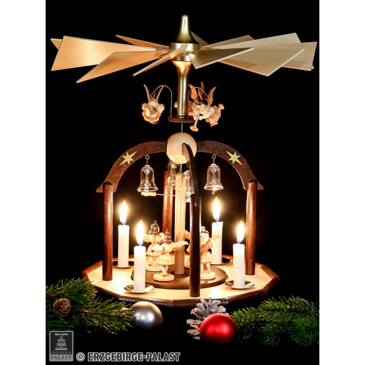 1-Tier Pyramid - Seven Angels and Glass Bells - 38x28 cm / 15x11 inch