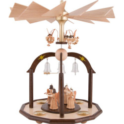 1-stöckige Glöckchenpyramide mit Faltenlangrockengeln und Glasglöckchen - 38x28 cm