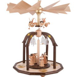 1-stöckige Glöckchenpyramide mit Faltenlangrockengeln und Glasglöckchen - 38x28 cm