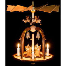 1-stöckige Glöckchenpyramide mit Faltenlangrockengeln und Glasglöckchen - 38x28 cm