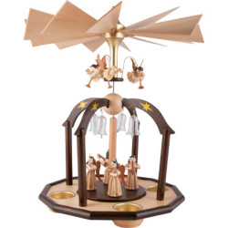 1-Tier Bell Pyramid - Long Pleated Skirt Angels and Glass Bells - 38x28 cm / 15x11 inch