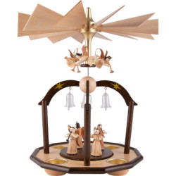 1-Tier Bell Pyramid - Long Pleated Skirt Angels and Glass Bells - 38x28 cm / 15x11 inch