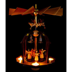 1-Tier Bell Pyramid - Long Pleated Skirt Angels and Glass Bells - 38x28 cm / 15x11 inch