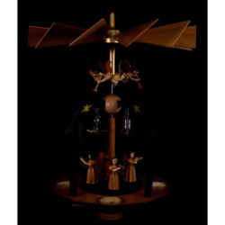 1-Tier Bell Pyramid - Long Pleated Skirt Angels and Glass Bells - 38x28 cm / 15x11 inch