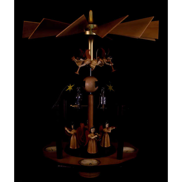 1-Tier Bell Pyramid - Long Pleated Skirt Angels and Glass Bells - 38x28 cm / 15x11 inch
