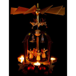 1-Tier Bell Pyramid - Long Pleated Skirt Angels and Glass Bells - 38x28 cm / 15x11 inch