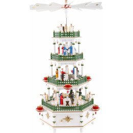 4-stöckige Pyramide Christi Geburt weiß mit Musikspielwerk - 52 cm