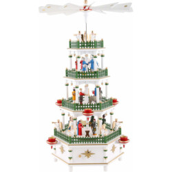 4-stöckige Pyramide Christi Geburt weiß mit Musikspielwerk - 52 cm