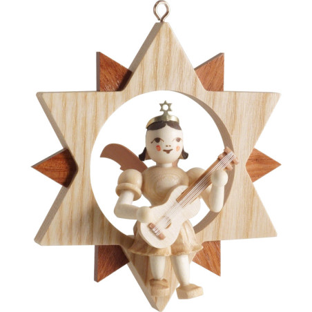 Kurzrockengel mit Gitarre im Stern, natur - 9 cm