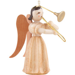 Long Pleated Skirt Angel with Slide Trombone, Natural - 6,6 cm / 2.6 inch