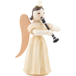 Faltenlangrockengel mit Klarinette, natur - 6,6 cm