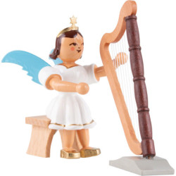 Kurzrockengel sitzend mit Harfe, farbig - 6,6 cm