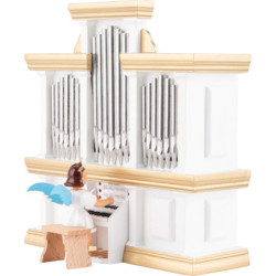 Kurzrockengel an der Orgel mit Spielwerk, farbig - 15,5 cm
