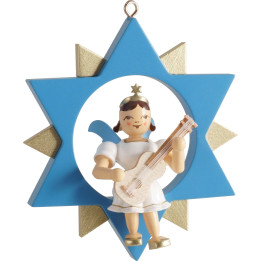 Kurzrockengel mit Gitarre im Stern, farbig - 9 cm