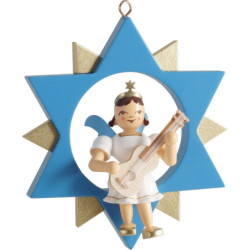Kurzrockengel mit Gitarre im Stern, farbig - 9 cm