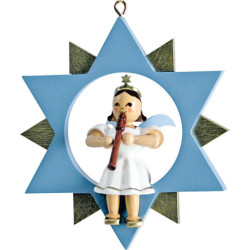 Short Skirt Angel with Flute in Star, Colored - 9 cm / 3.5 inch
