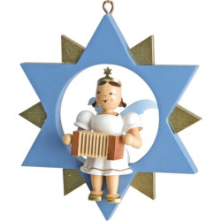 Short Skirt Angel with Harmonica in Star, Colored - 9 cm / 3.5 inch