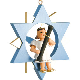 Short Skirt Angel with Bassoon in Star, Colored - 9 cm / 3.5 inch