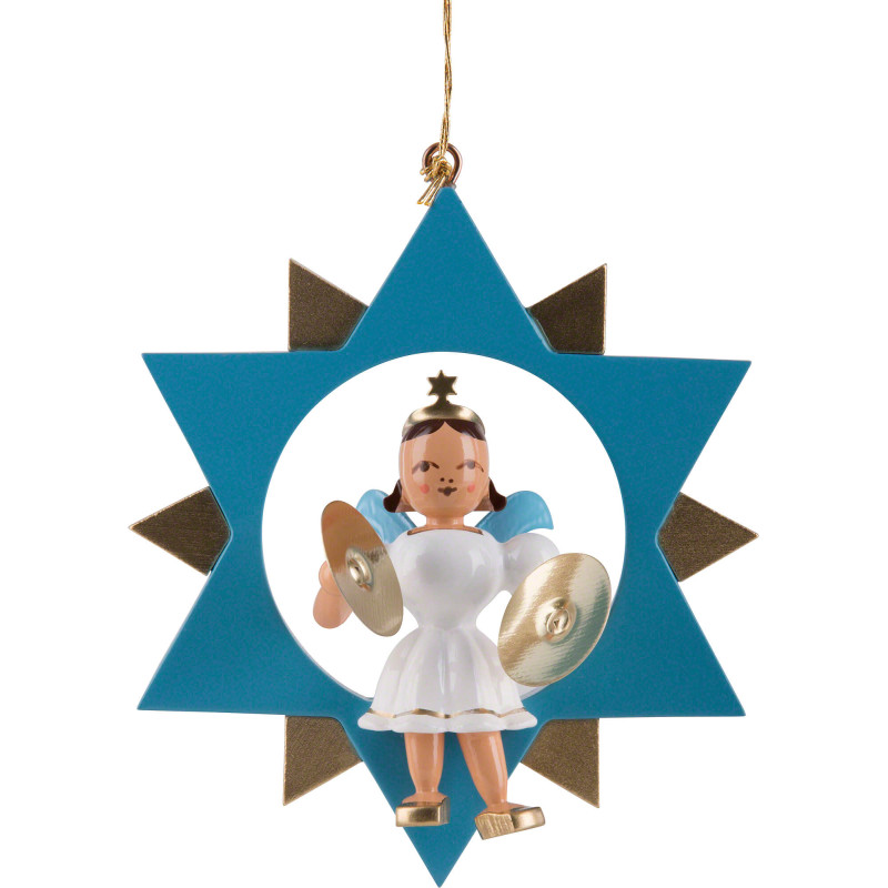 Angel with Cymbals in Star, Colored - 9,5 cm / 3.7 inch