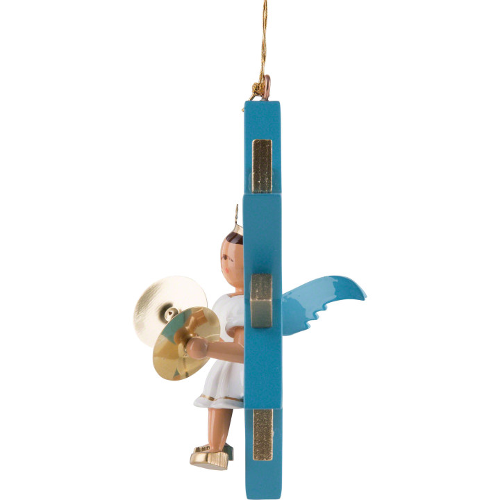 Engel mit Becken im Stern, farbig - 9,5 cm