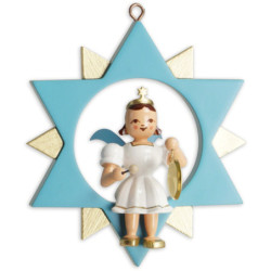 Angel Sitting in a Star with Gong - Colored - 9 cm / 3.5 inch