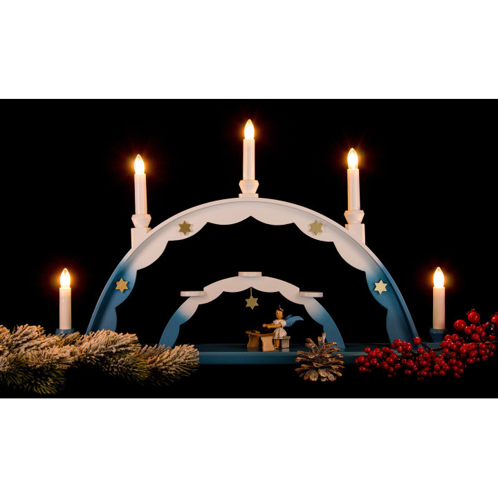 Candle Arch - Angel at Zither and Electric Lights - 55x32 cm / 21.7x12.6 inch