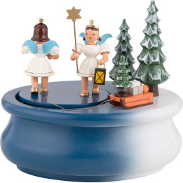 Spieldose oval mit zwei Gabenbringern, farbig - 15x12 cm