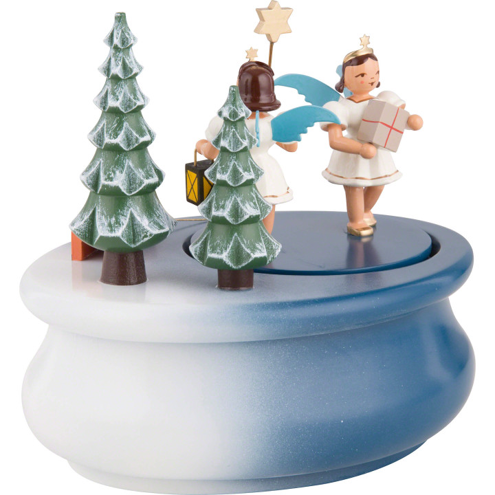 Spieldose oval mit zwei Gabenbringern, farbig - 15x12 cm