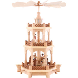 3-Tier Pyramid - Nativity Scene Natural Wood - 42 cm /16.5 inch