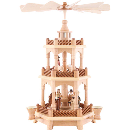 3-Tier Pyramid - Nativity Scene Natural Wood - 42 cm /16.5 inch