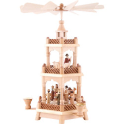 3-Tier Pyramid - Nativity Scene Natural Wood - 42 cm /16.5 inch