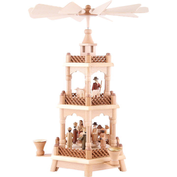 3-Tier Pyramid - Nativity Scene Natural Wood - 42 cm /16.5 inch