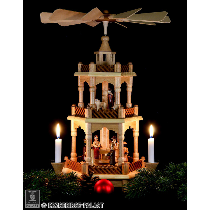 3-Tier Pyramid - Nativity Scene Natural Wood - 42 cm /16.5 inch