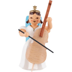 Faltenlangrockengel sitzend mit Violoncello, farbig - 6,6 cm