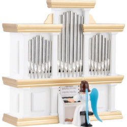 Faltenlangrockengel an der Orgel mit Spielwerk, farbig - 15,5 cm