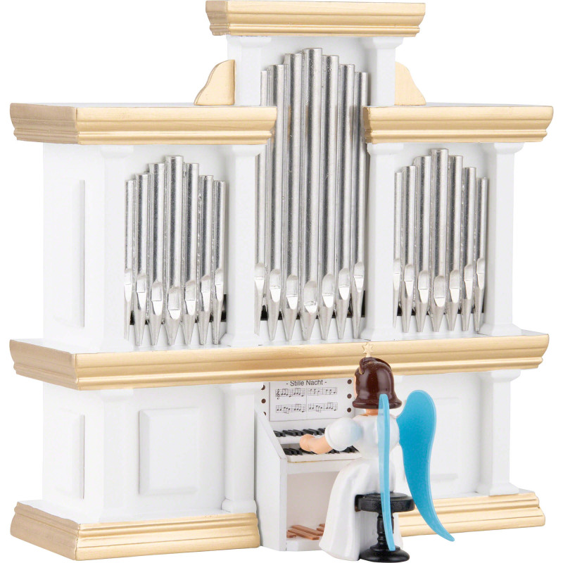 Faltenlangrockengel an der Orgel mit Spielwerk, farbig - 15,5 cm