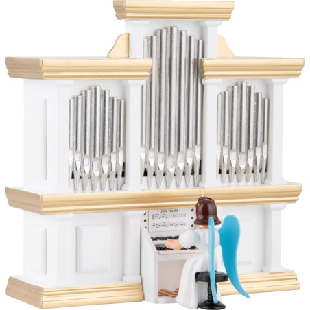 Faltenlangrockengel an der Orgel mit Spielwerk, farbig - 15,5 cm
