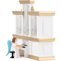 Faltenlangrockengel an der Orgel mit Spielwerk, farbig - 15,5 cm