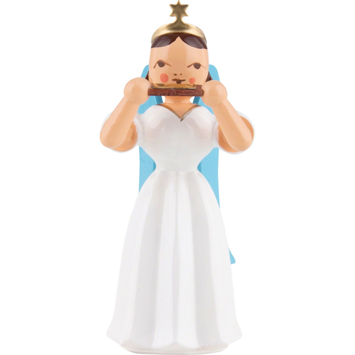 Faltenlangrockengel mit Mundharmonika, farbig - 6,6 cm