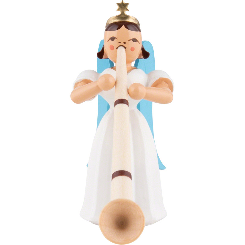 Faltenlangrockengel mit Alphorn, farbig - 6,6 cm