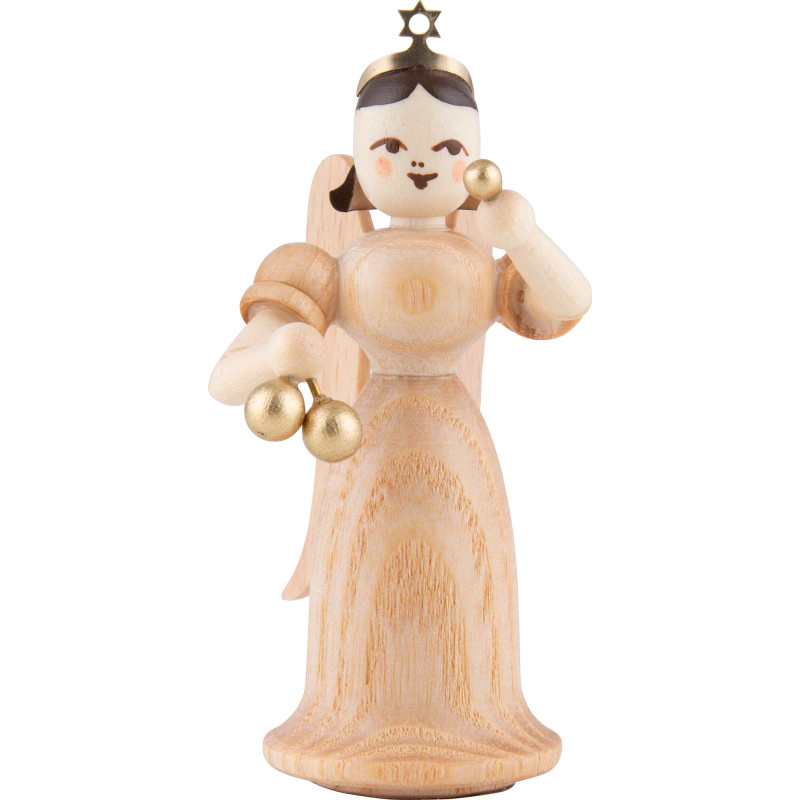 Langrockengel mit Weihnachtskugeln, natur - 6,6 cm
