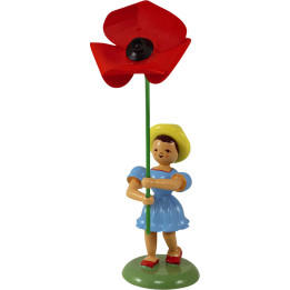 Blumenkind mit Mohnblume, farbig - 12 cm