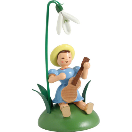 Flower Child with Snowdrop and Guitar Sitting - 12 cm / 4.7 inch