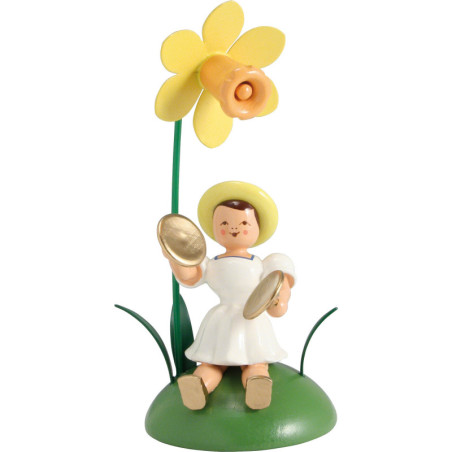 Blumenkind mit Narzisse und Becken sitzend - 12 cm