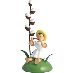 Flower Child with Willow Catkin and Mouth Organ Sitting - 12 cm / 4.7 inch