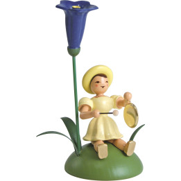 Blumenkind mit Enzian und Gong sitzend - 12 cm