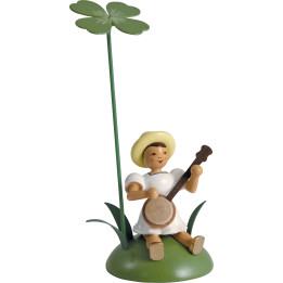 Flower Child with Clover and Banjo Sitting - 12 cm / 4.7 inch