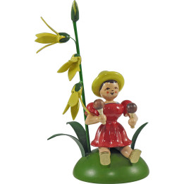 Flower Child with Forsythia and Maracas Sitting - 12 cm / 4.7 inch