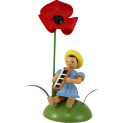 Flower Child with Field Poppy and Melodica Sitting - 12 cm / 4.7 inch